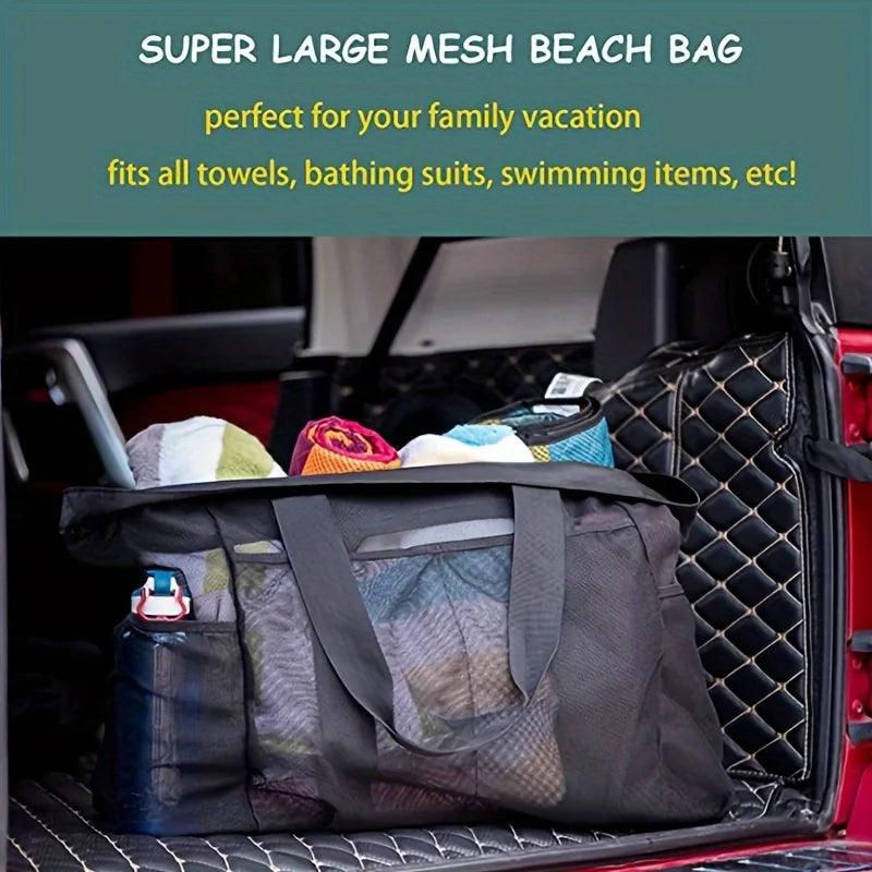 Extra Large Beach Bag - Lightweight, Waterproof, Foldable, with Mesh Straps, Zippered Pockets and Fixed Shoulder Straps - Balance Beat
