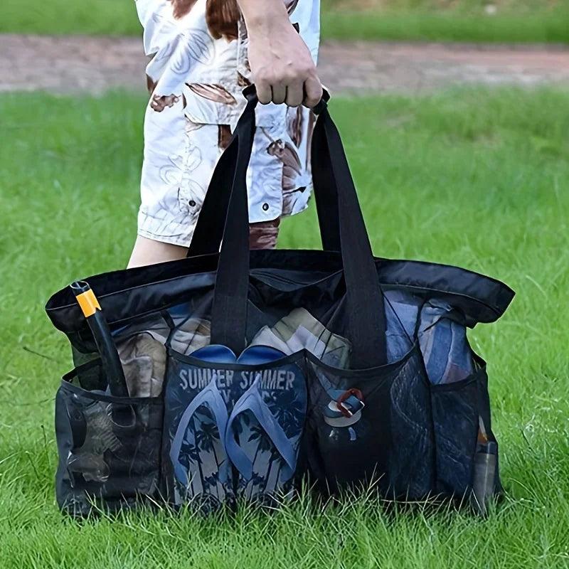 Extra Large Beach Bag - Lightweight, Waterproof, Foldable, with Mesh Straps, Zippered Pockets and Fixed Shoulder Straps - Balance Beat