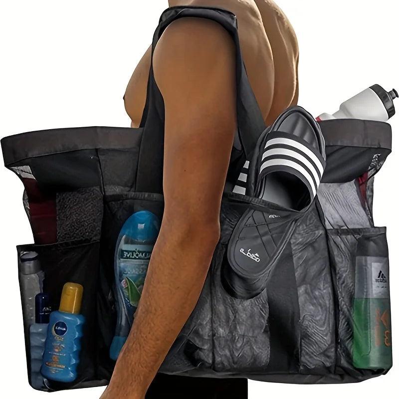 Extra Large Beach Bag - Lightweight, Waterproof, Foldable, with Mesh Straps, Zippered Pockets and Fixed Shoulder Straps - Balance Beat