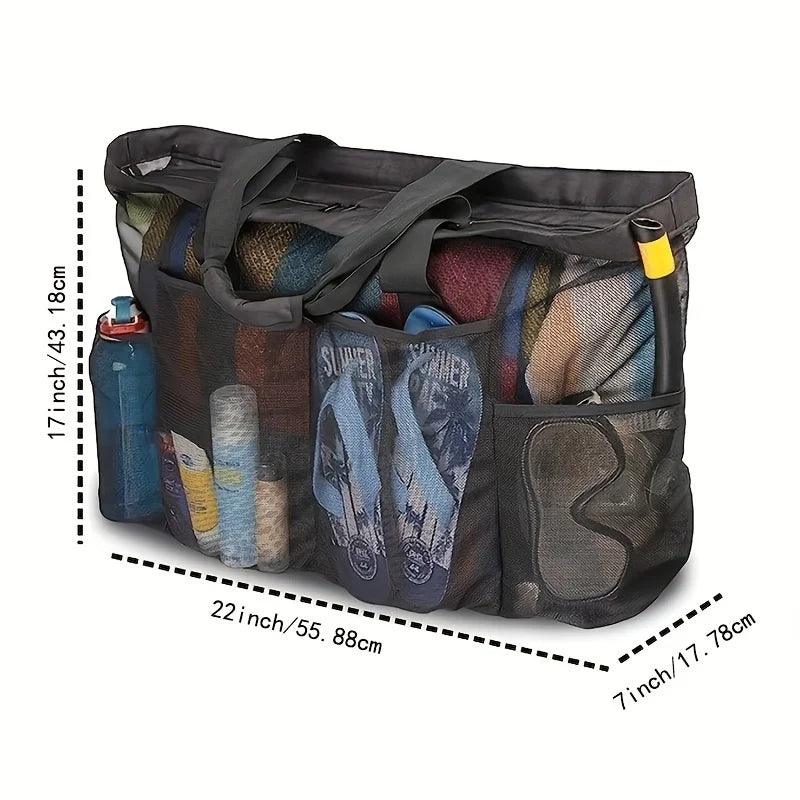 Extra Large Beach Bag - Lightweight, Waterproof, Foldable, with Mesh Straps, Zippered Pockets and Fixed Shoulder Straps - Balance Beat