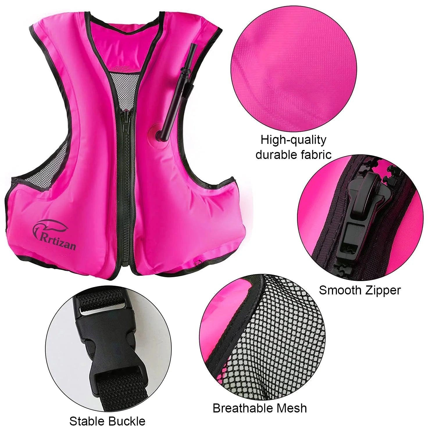 Adults Inflatable Swim Vest, Portable Snorkel Vest for Women, Buoyancy Aid Jackets, Pink, S/M - Balance Beat