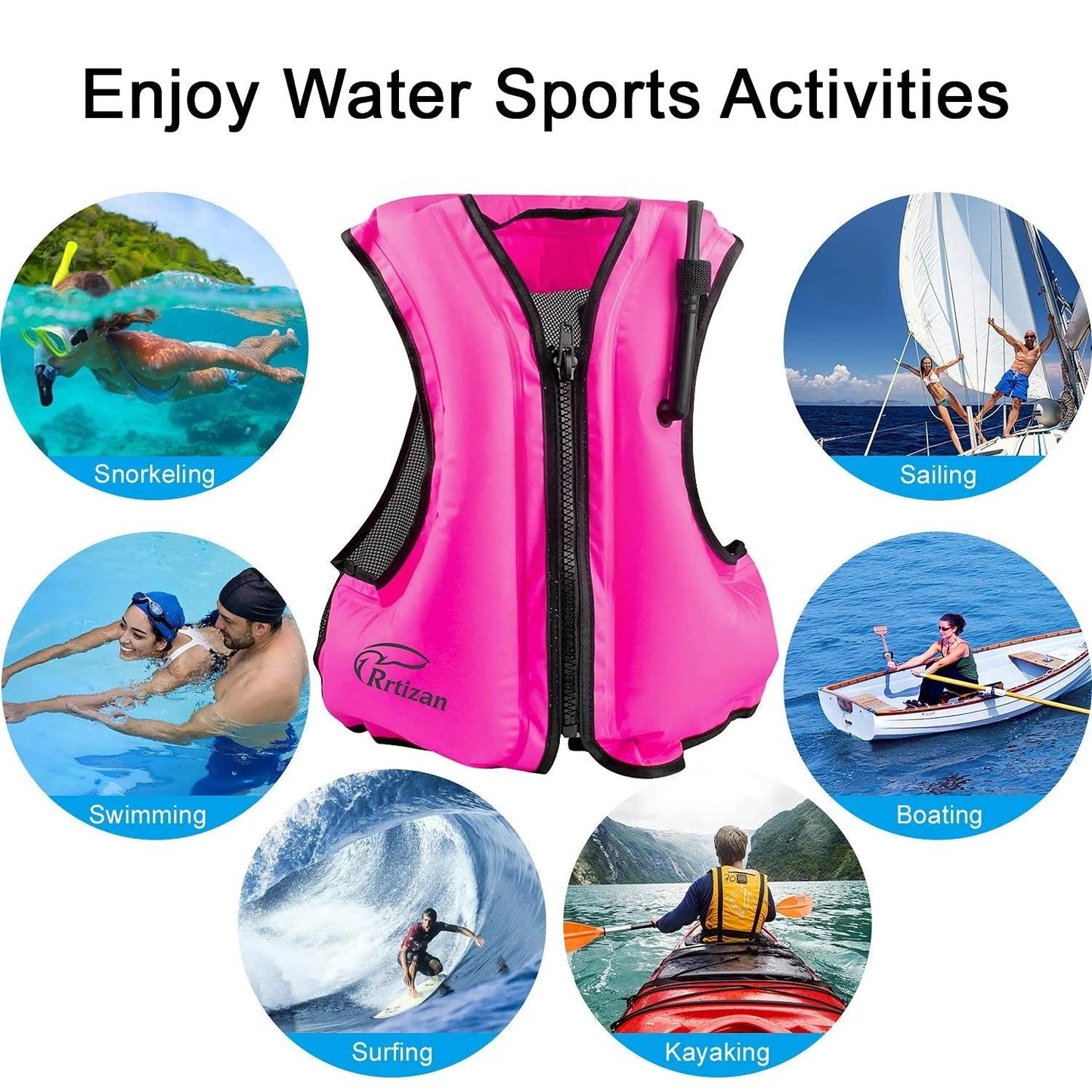 Adults Inflatable Swim Vest, Portable Snorkel Vest for Women, Buoyancy Aid Jackets, Pink, S/M - Balance Beat