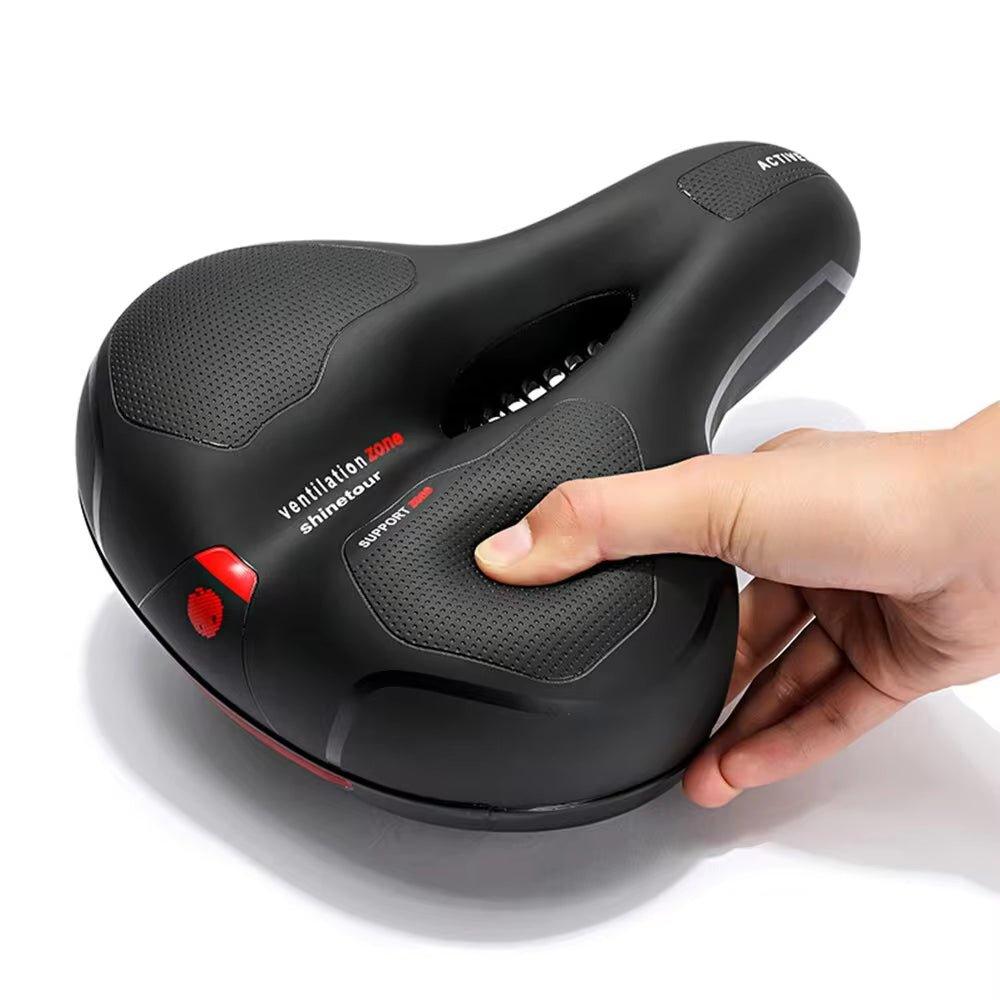 Bicycle Saddle Men Women Hollow Breathable MTB Road Bike Saddle Shock Absorbing Comfortable Seat Safety Warning - Balance Beat