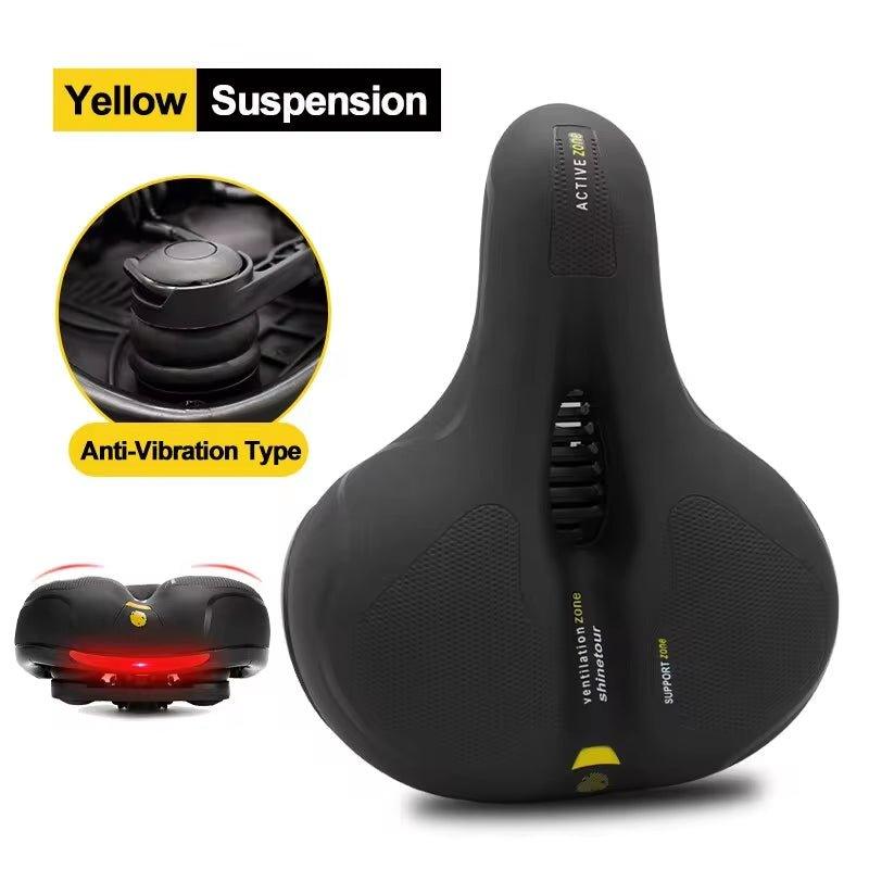 Bicycle Saddle Men Women Hollow Breathable MTB Road Bike Saddle Shock Absorbing Comfortable Seat Safety Warning - Balance Beat