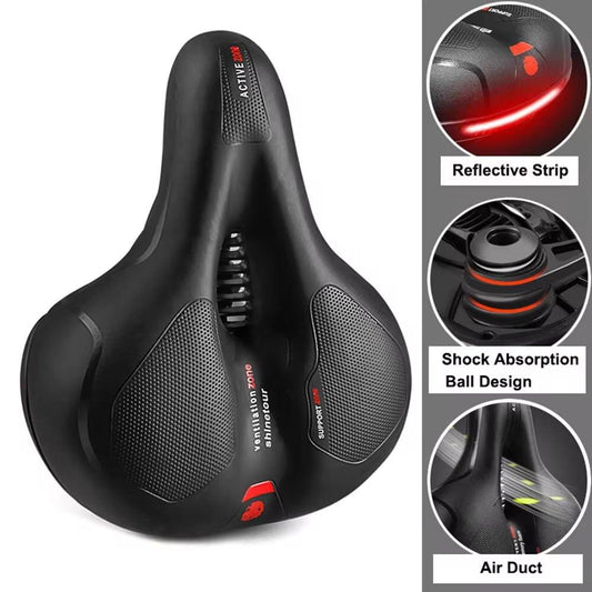 Bicycle Saddle Men Women Hollow Breathable MTB Road Bike Saddle Shock Absorbing Comfortable Seat Safety Warning - Balance Beat