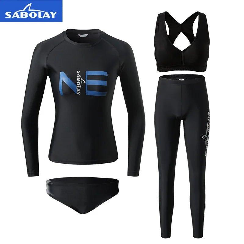 Black Diving Suit Female Profession Long Rash Guard Swimsuit Rashguard Women Swimming Surfing Diving Watersports Suit - Balance Beat