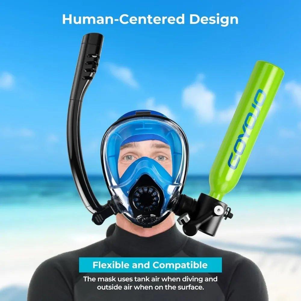 Diving Tank with Snorkel Mask 0.5L Mini Scuba Portable Lungs Oxygen Cylinder Full Face Diving Mask Underwater Breath System - Balance Beat