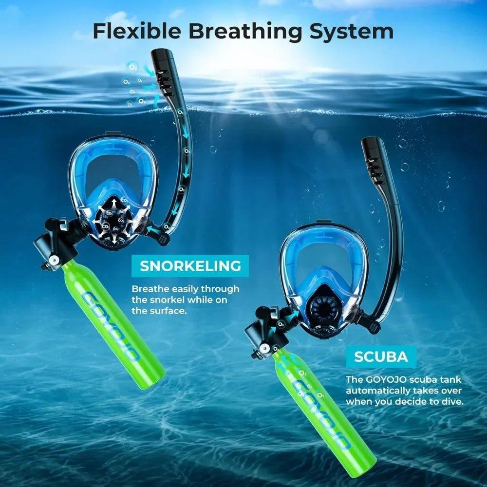 Diving Tank with Snorkel Mask 0.5L Mini Scuba Portable Lungs Oxygen Cylinder Full Face Diving Mask Underwater Breath System - Balance Beat