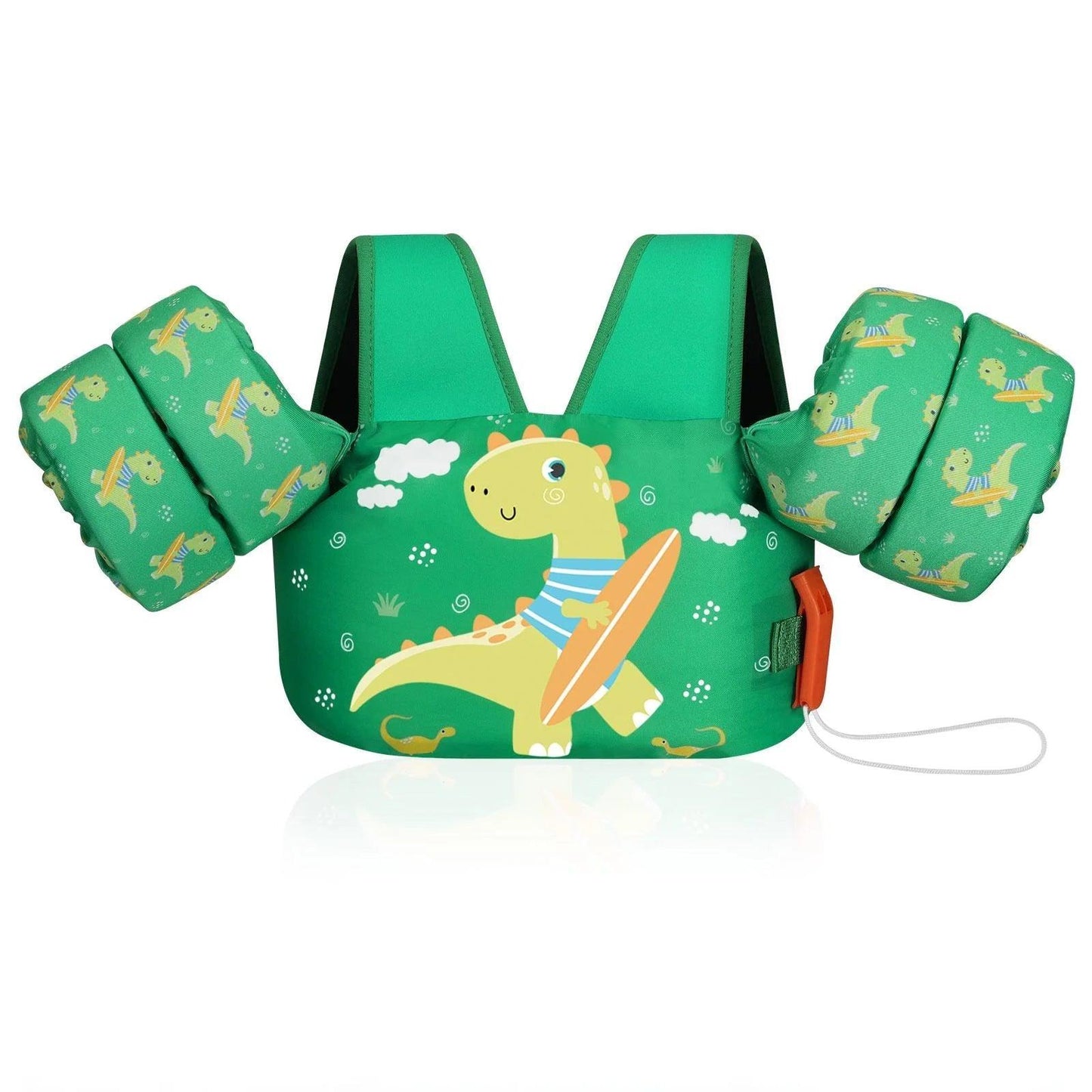 Kids Swim Vest for 25 - 60 Lbs with Whistle, Swimming Trainer Floaties Vests with Double Security Buckle for 3 4 5 6 7 8 Years Old Children, Green Dinosaur - Balance Beat