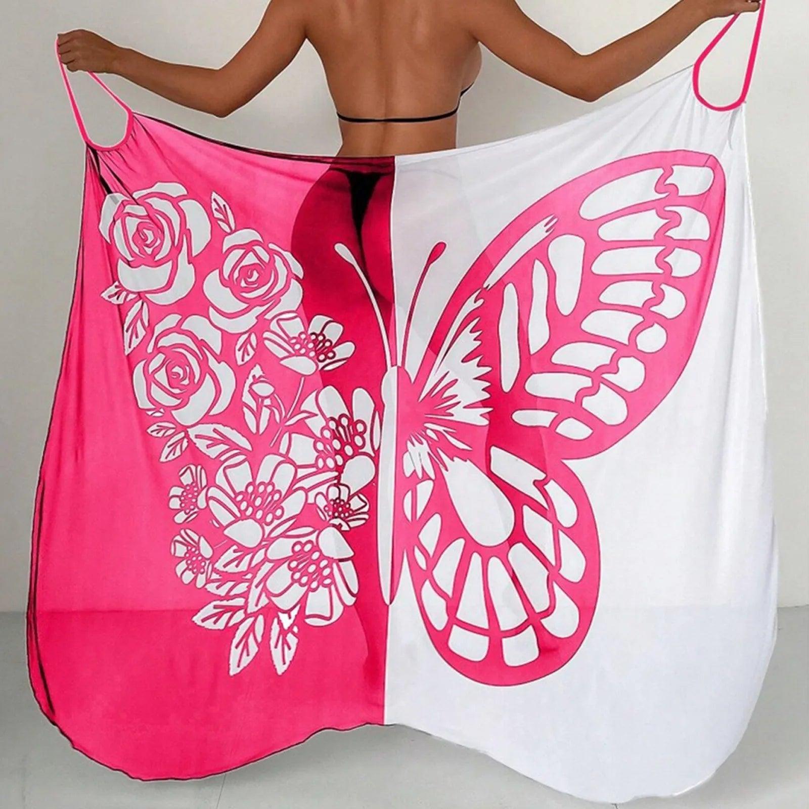 Womens' Butterfly Print Swimwear Beach Scarf Mesh Swimwear for Fine Women Female Bathing Suit Beach Wear - Balance Beat